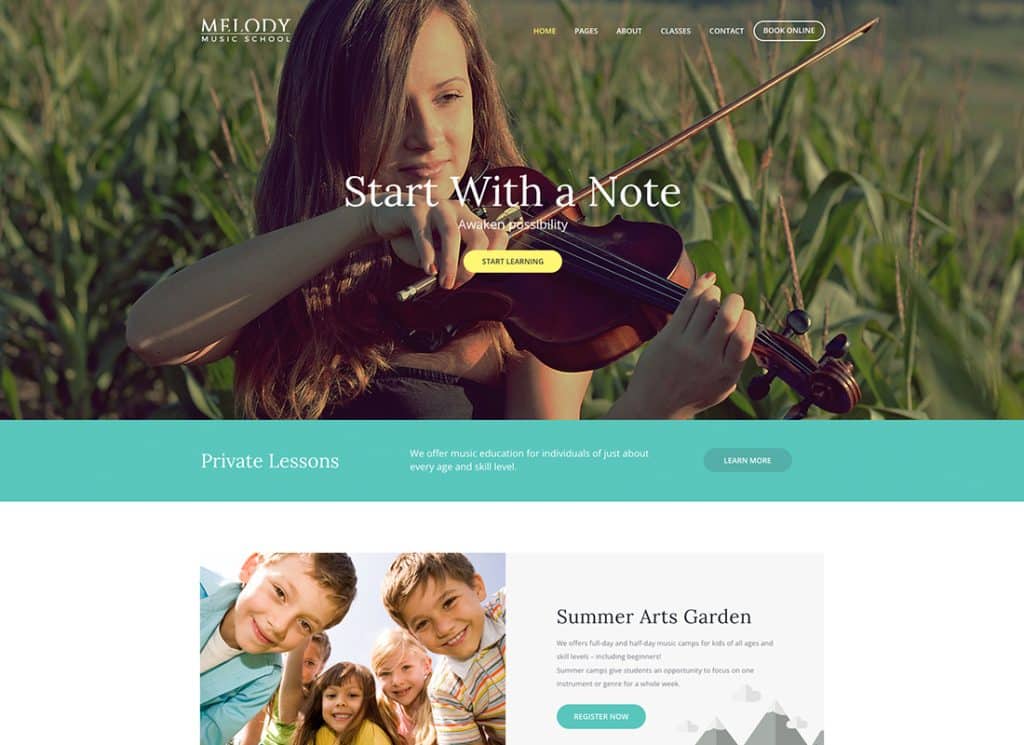 Melody - ธีม WordPress ของโรงเรียนศิลปะและดนตรี