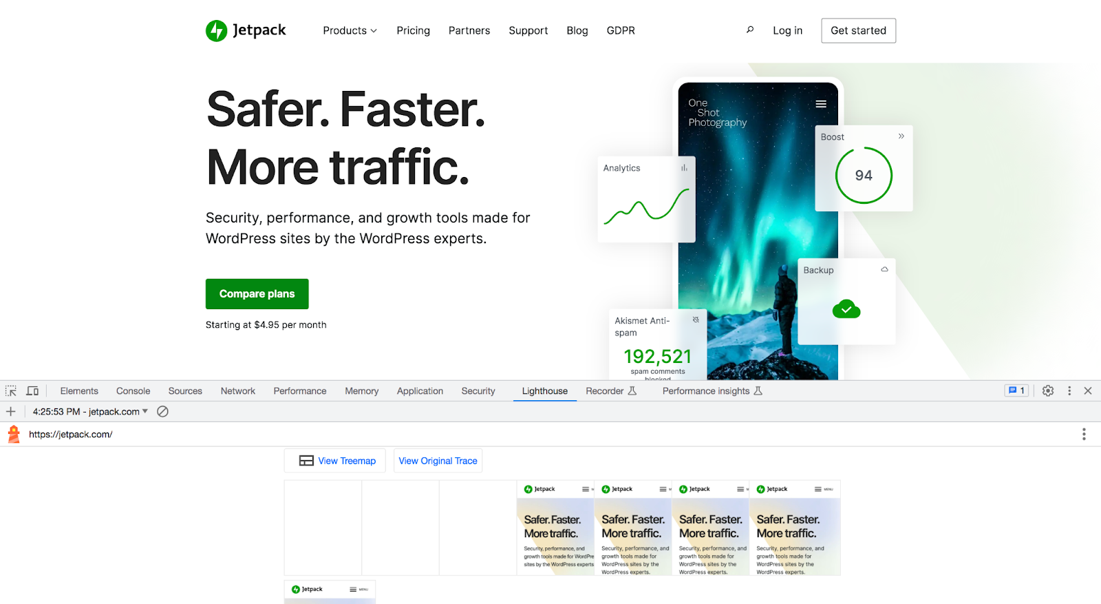 Jetpack.com 的 Google Lighthouse 報告