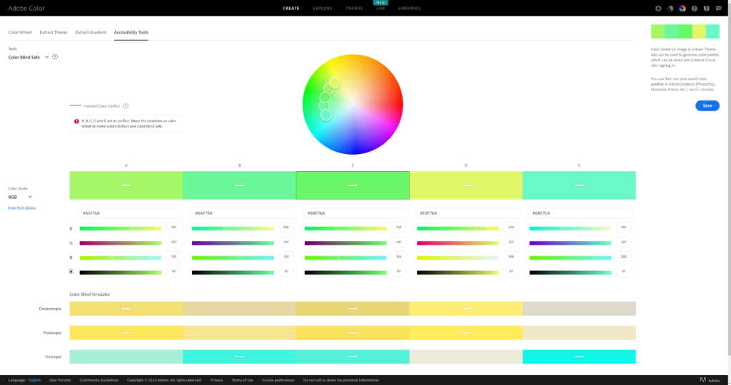 Adobe 色盲调色板检查器