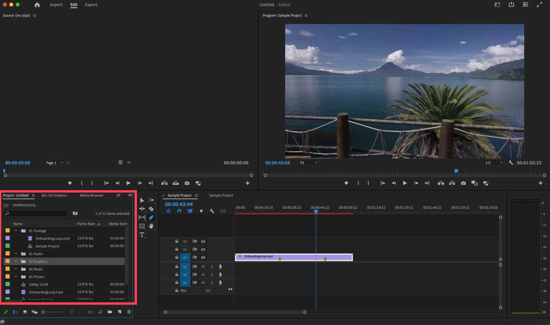 Adobe Premiere Pro プロジェクトウィンドウ