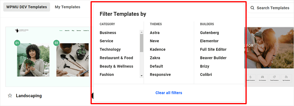 Filter templat