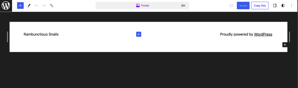 Ini adalah tangkapan layar dari hanya mengedit footer di tema blok