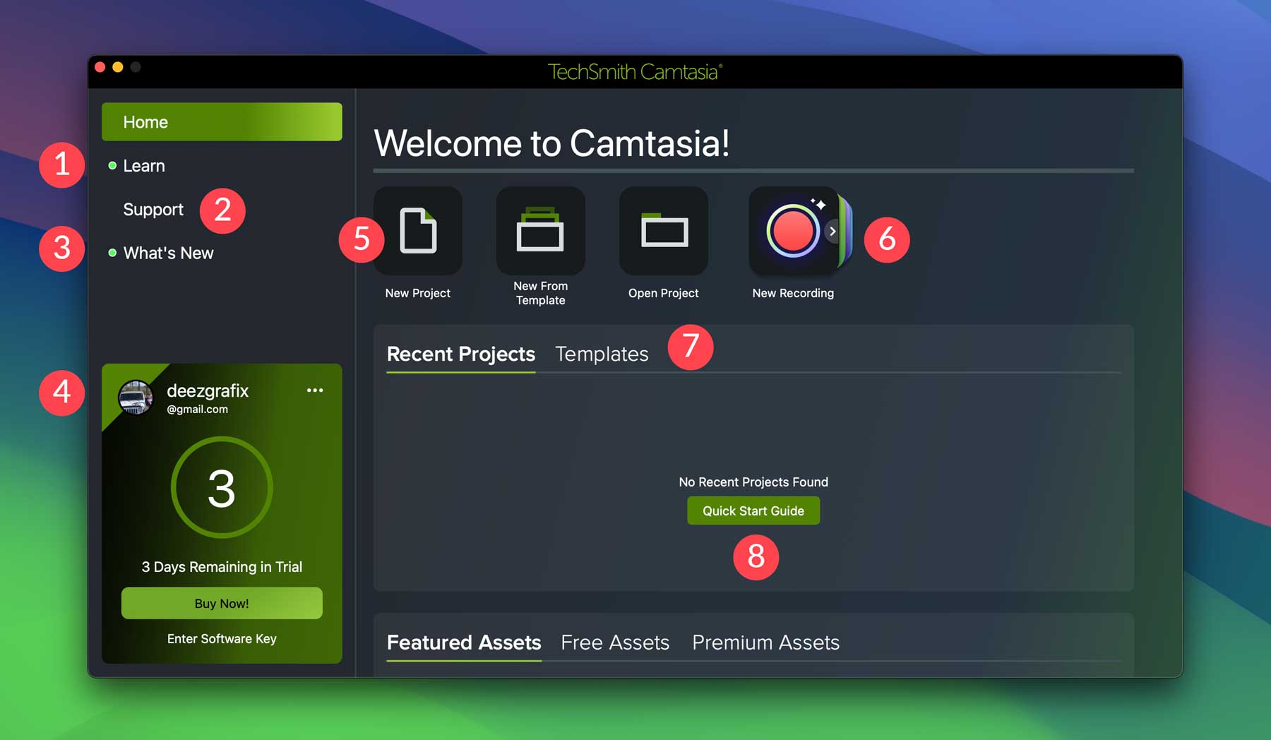 Camtasia ダッシュボード