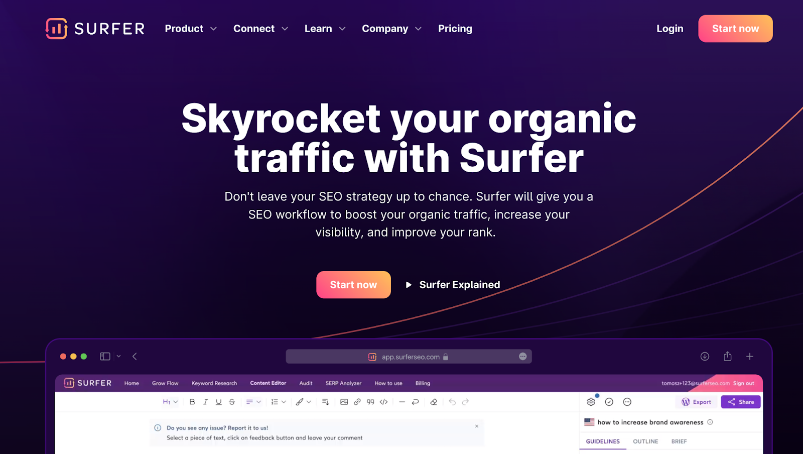 Homepage SEO di Surfer