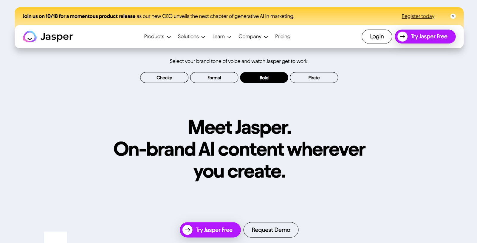 Home page di Jasper AI