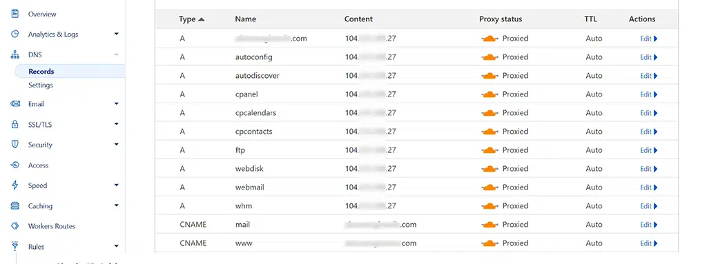 A records in Cloudflare