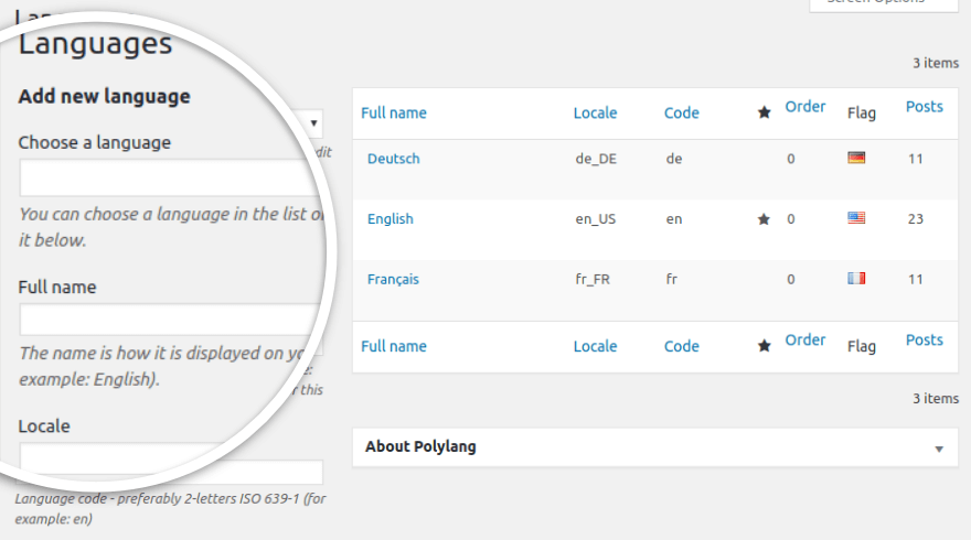 Aggiungi una nuova lingua in Polylang