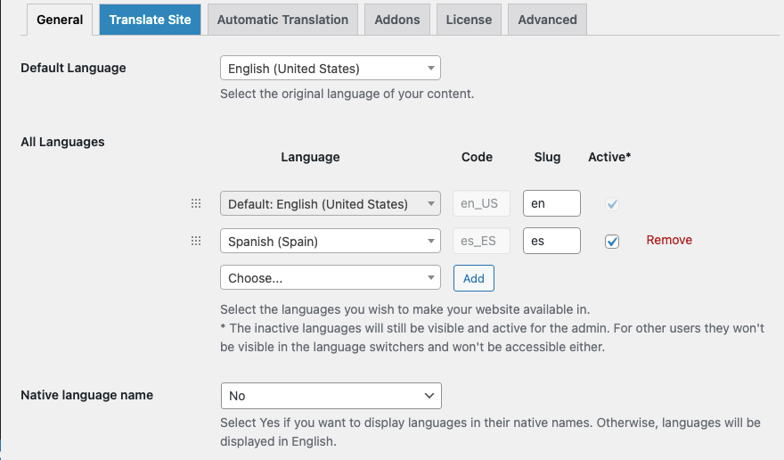 Tabloul de bord TranslatePress