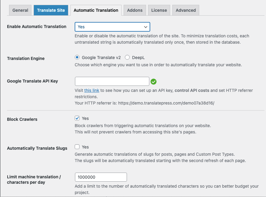 Tradução automática do TranslatePress