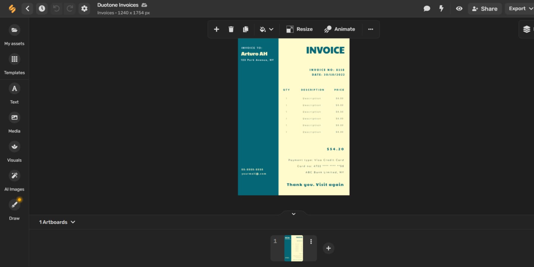 ภาพหน้าจอของ Invoice Maker ของตัวย่อ