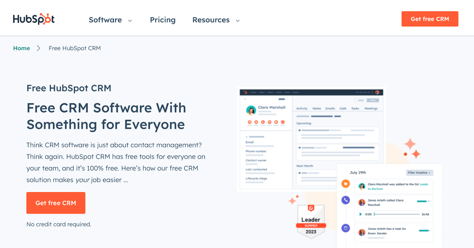 Home page di HubSpot CRM