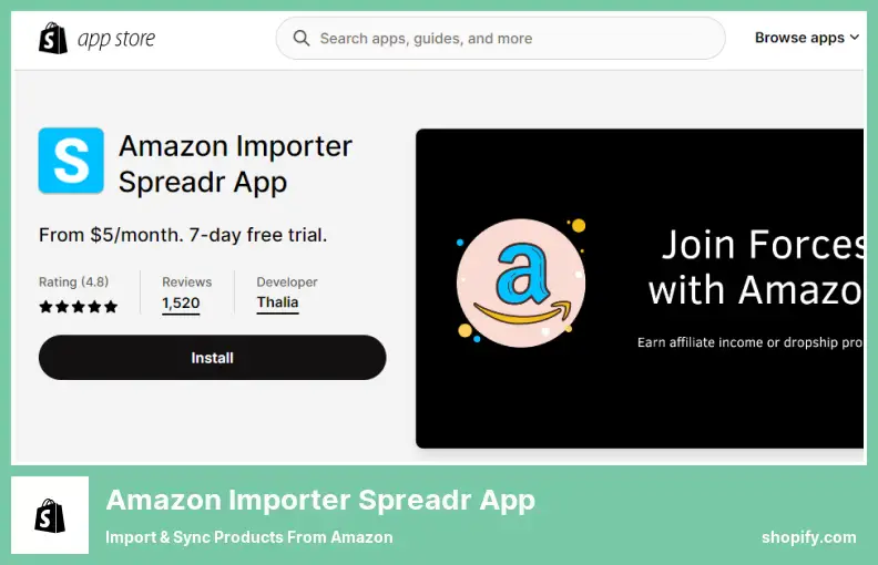 تطبيق Amazon Importer Spreadr - استيراد ومزامنة المنتجات من أمازون