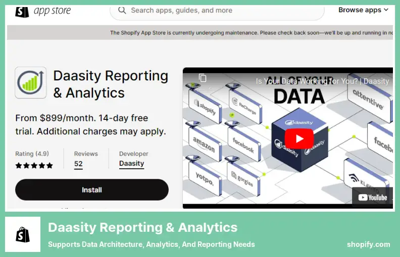 Daasity Reporting & Analytics — поддерживает архитектуру данных, аналитику и потребности в отчетности.