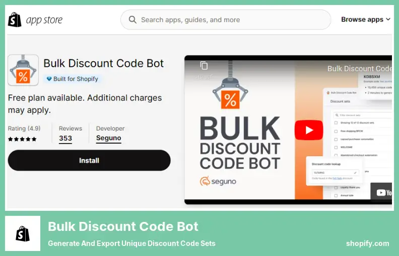 Bot di codici sconto in blocco: genera ed esporta set di codici sconto univoci