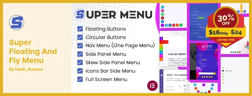 Plug-in per menu super mobile e volante: plug-in per menu fisso, laterale, navigatore di una pagina, fuori dallo schermo