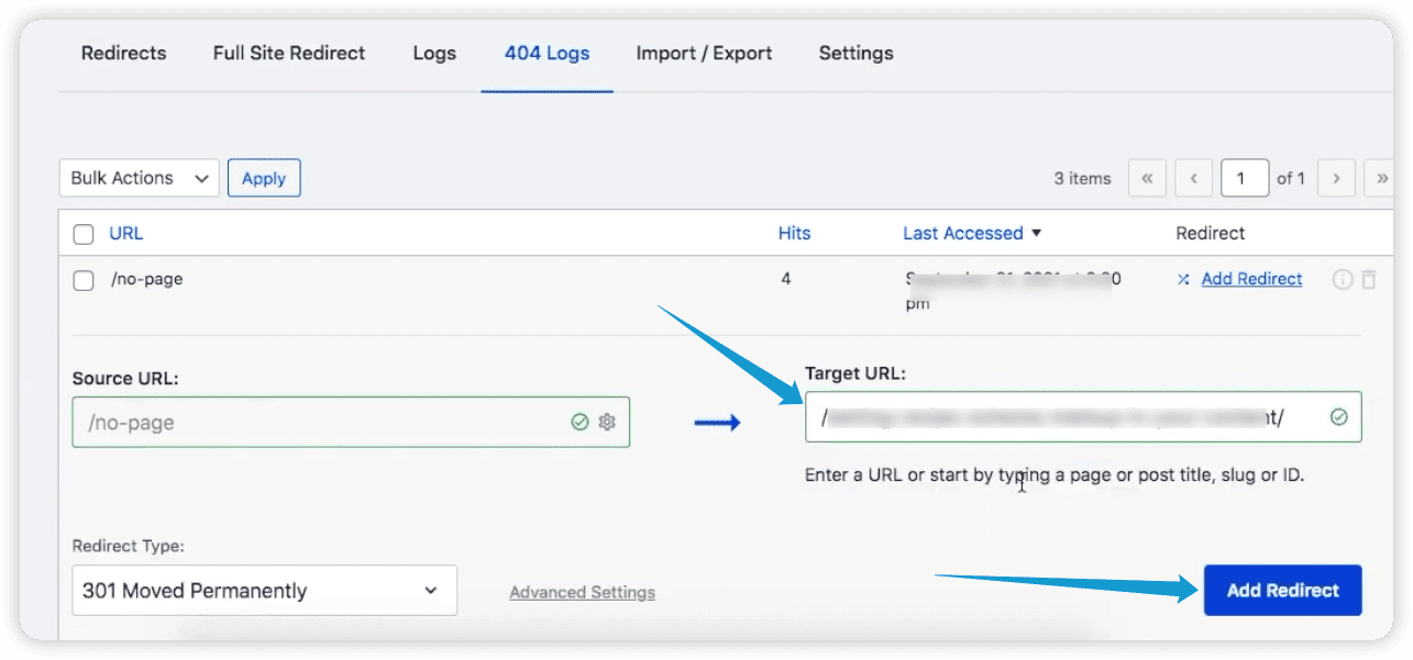 Ajouter une URL cible – Comment réparer les liens brisés dans WordPress