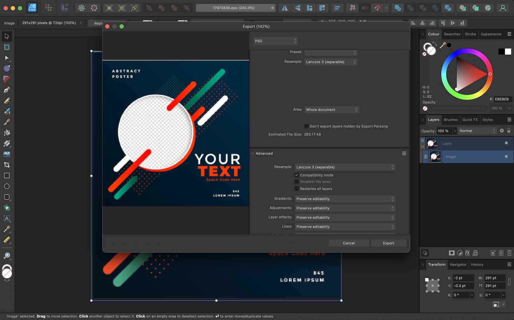 Affinity Designer Pro EPS'den PSD'ye Aktarma