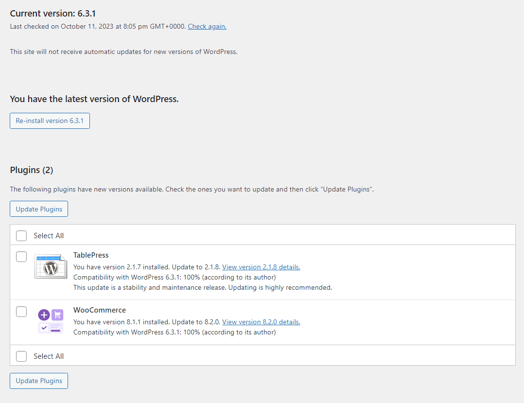 Updates sind im WordPress-Dashboard verfügbar