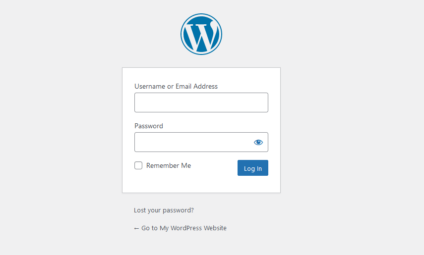 Tela de login do WordPress