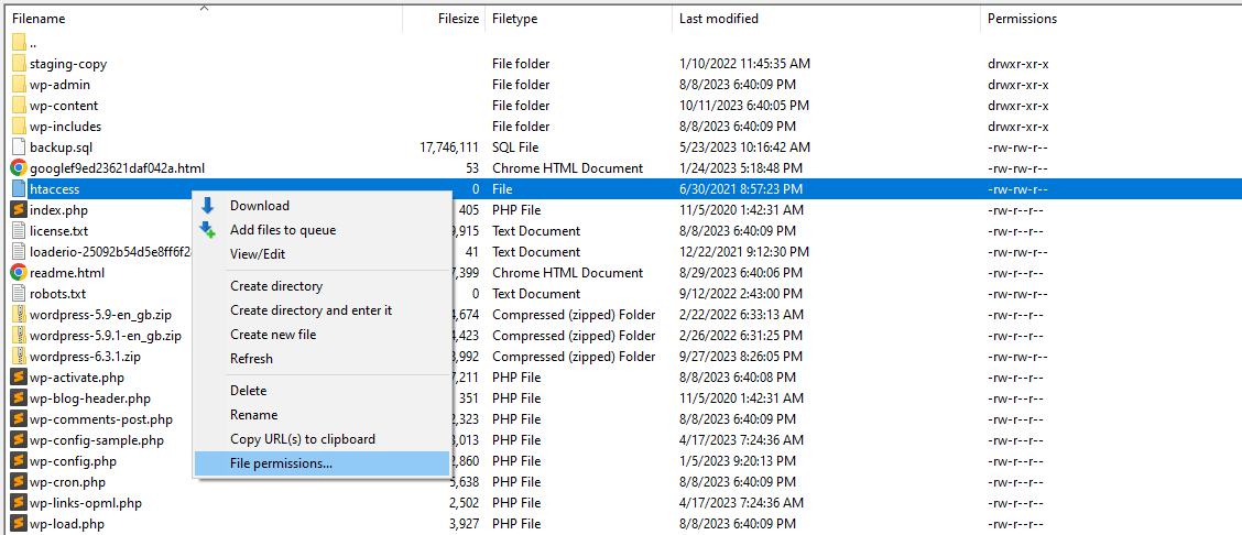 FileZillal でのファイル権限の編集