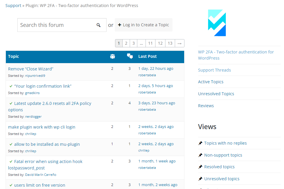 FÓRUM DE SUPORTE WP 2FA