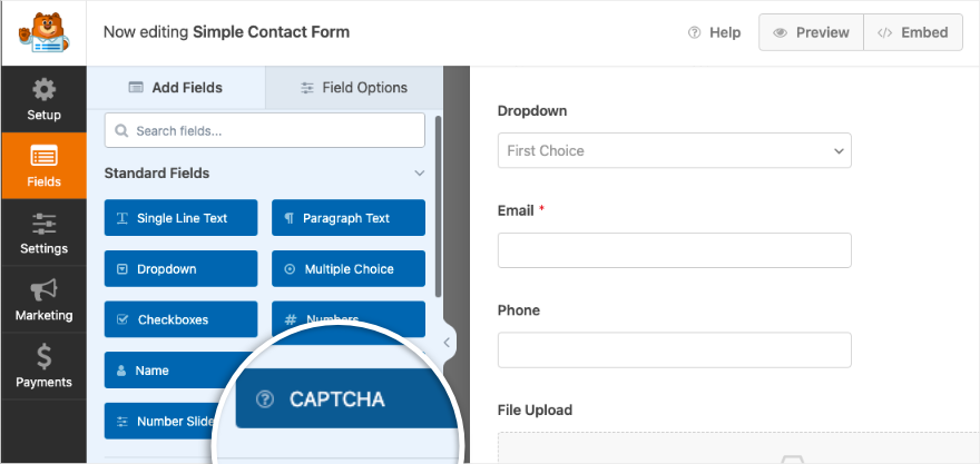 ฟิลด์ Captcha ใน WPForms