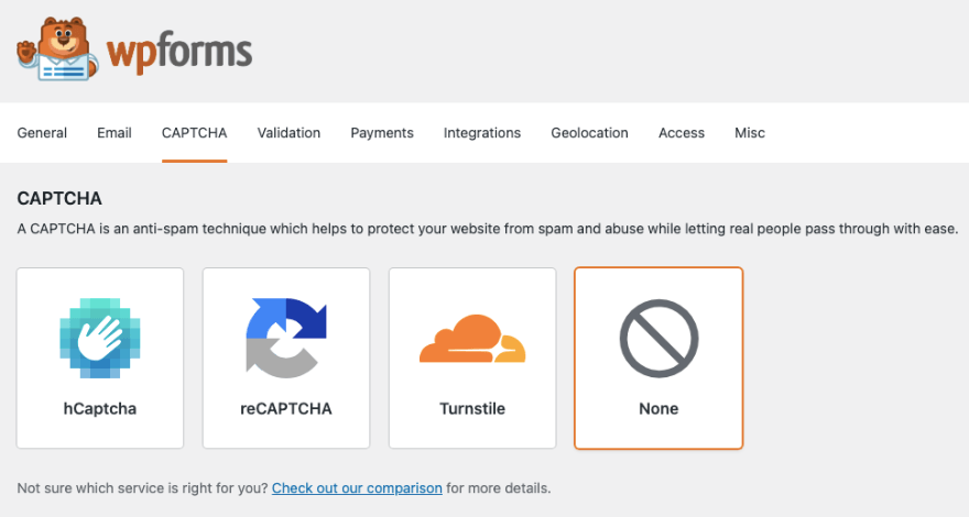 WPForms 验证码