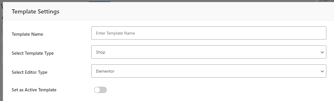 configuración de plantilla