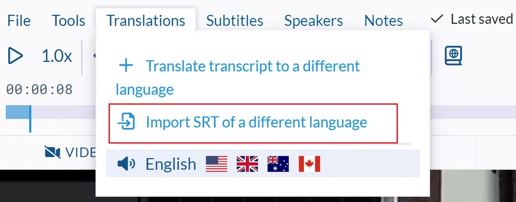 导入翻译后的 SRT