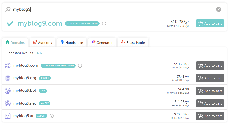 Hasil Pencarian Nama Domain