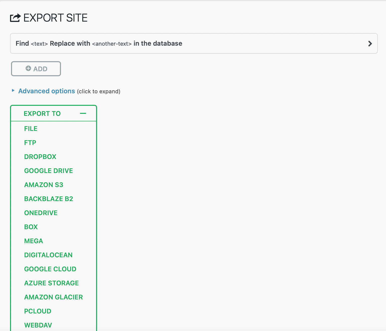 Fonctionnalité d’exportation All in One WP Migration.