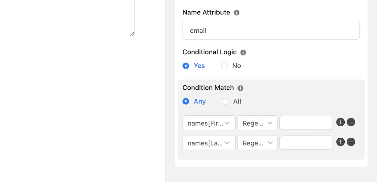 Configurando lógica condicional para um formulário.