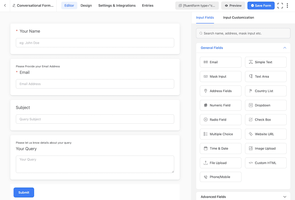 Der visuelle Formularersteller von Fluent Forms.