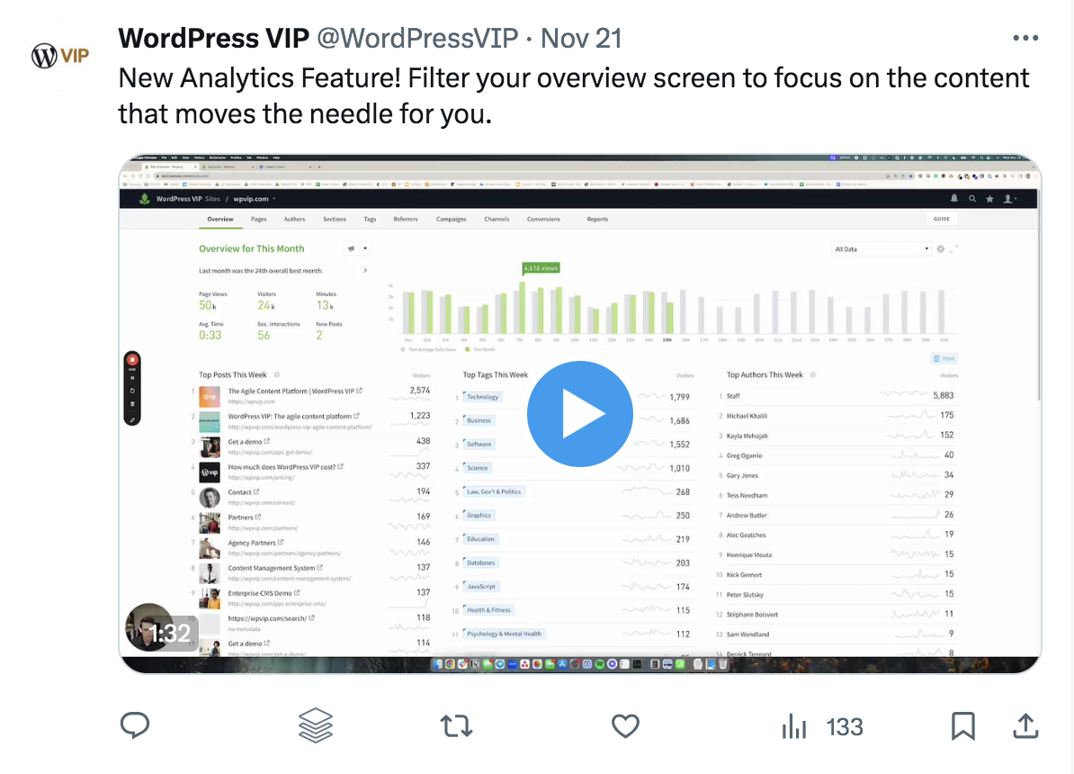 Postare WordPress VIP pe rețelele sociale cu un videoclip