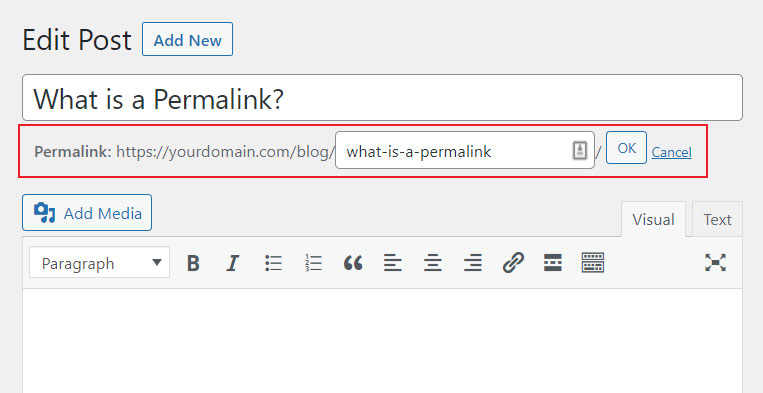 Permalink nell'editor classico di WordPress