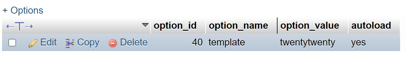 La voce del modello nel database WordPress.