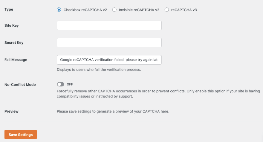 WPForms 中無衝突模式