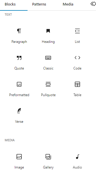 Constructeur de sites Web GoDaddy vs WordPress : blocs de texte et de médias WordPress Gutenberg.