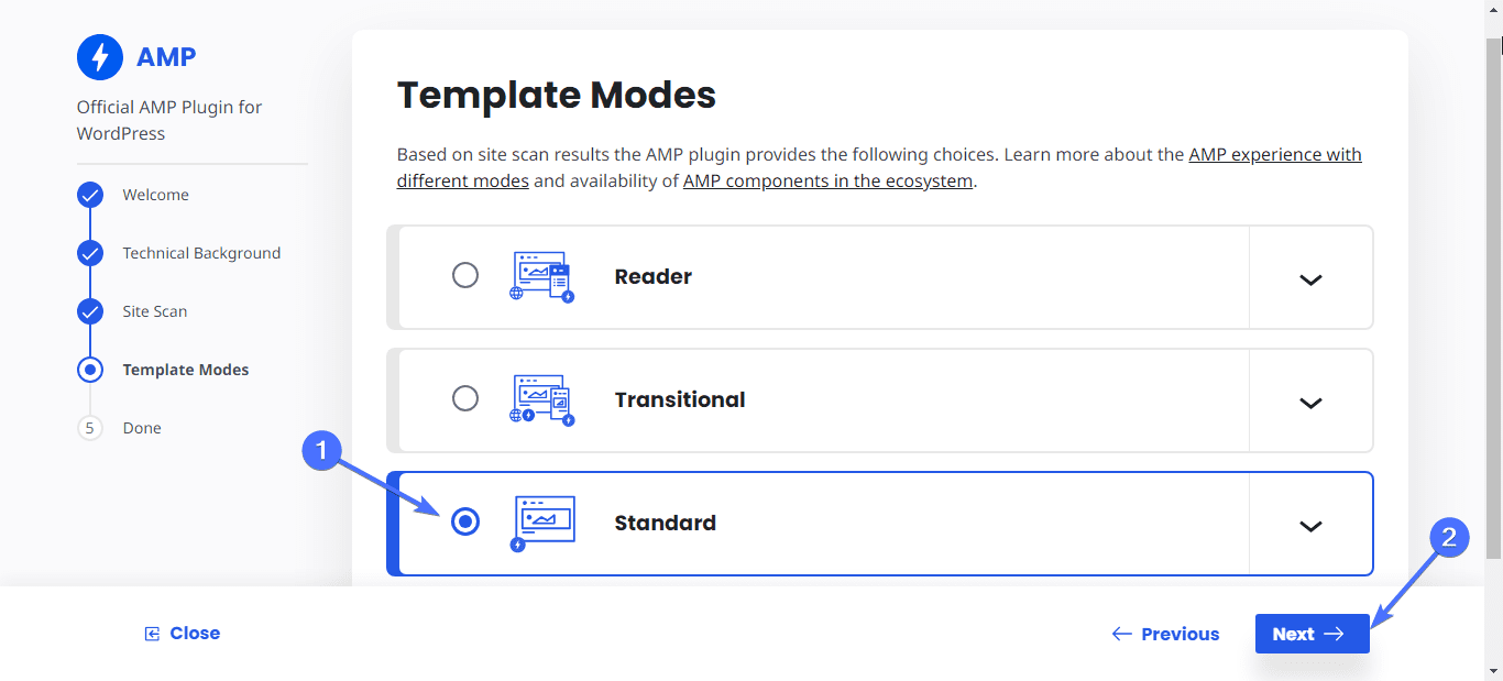 Section des modes de modèle