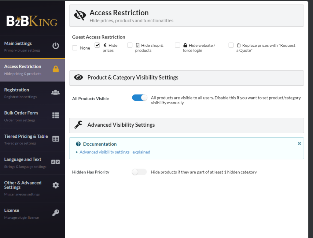 panel de configuración