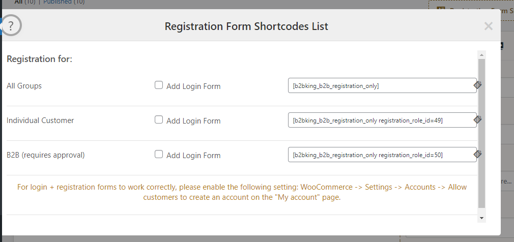 Liste der Shortcodes