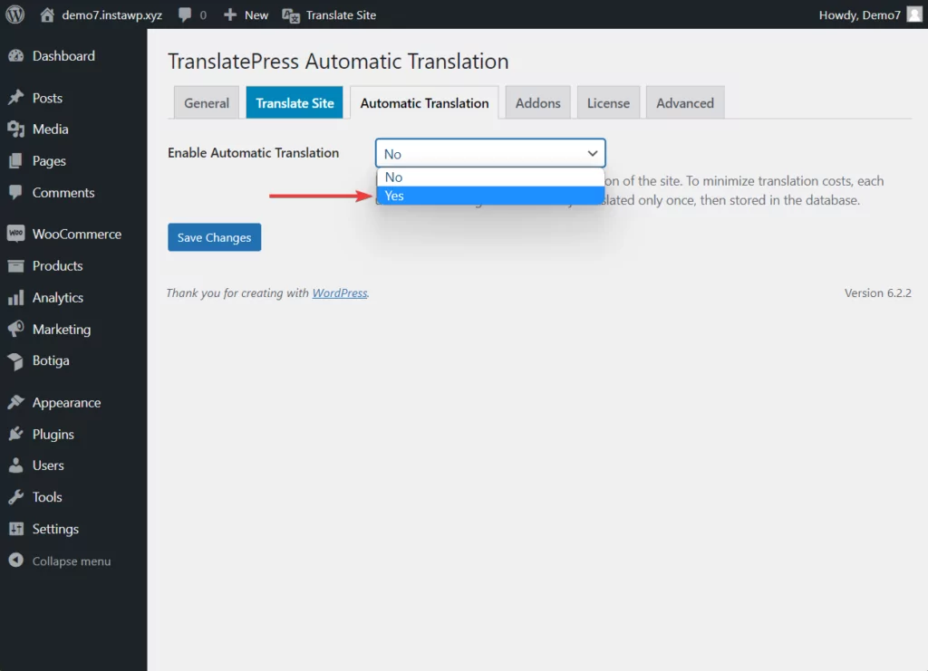 Automatische Übersetzung von Translatepress