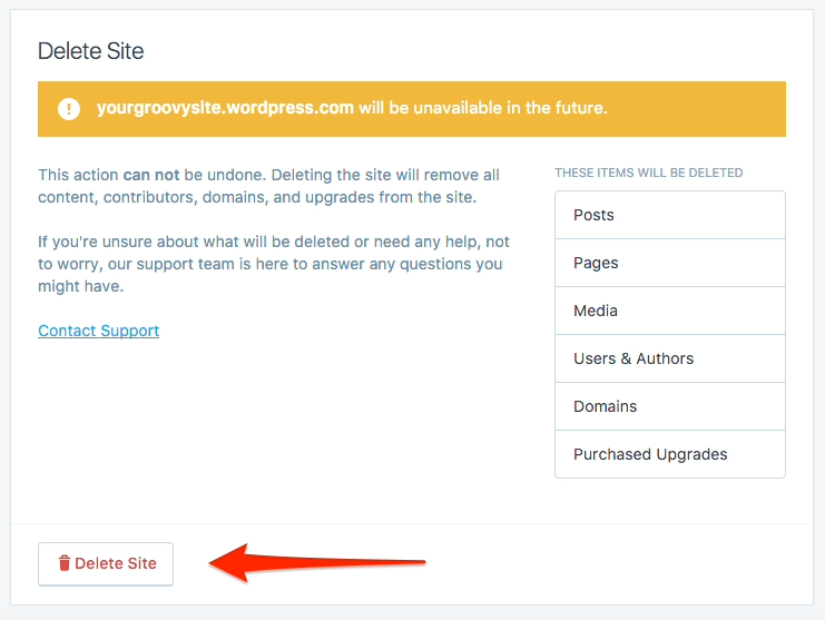 supprimer le bouton du site wordpress