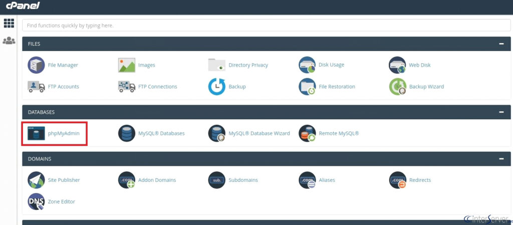phpmyadmin nel cpanel