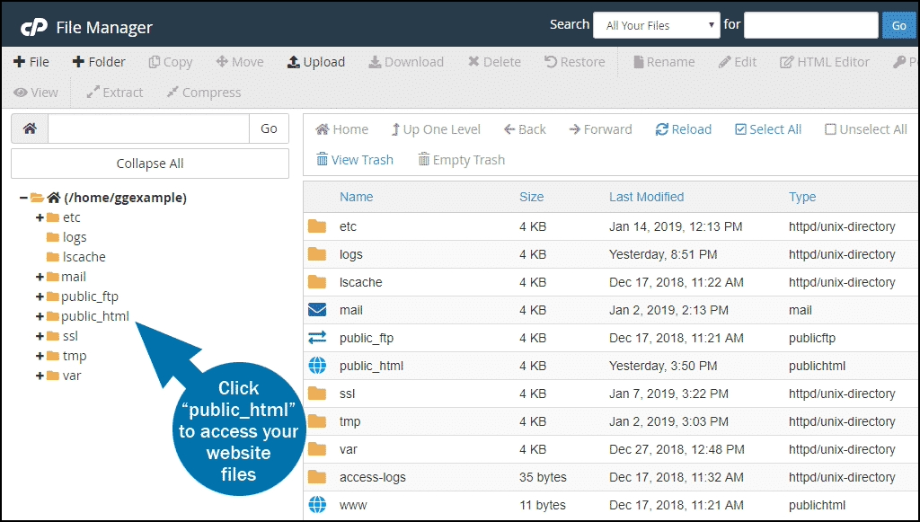 cpanel dosya yöneticisi klasör seçim ekranı