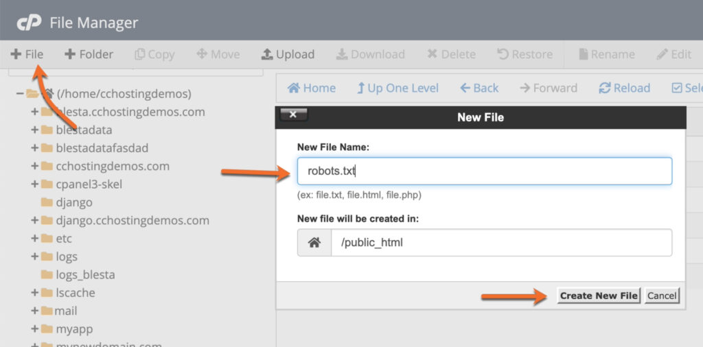 Dateimanager erstellt neue robots.txt