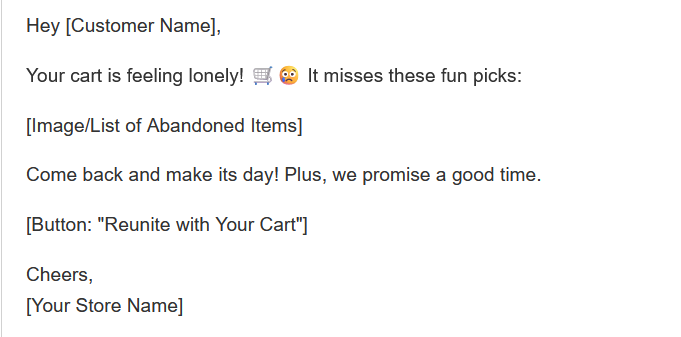 Shopify 放棄されたカートのメール テンプレート - 遊び心のある例