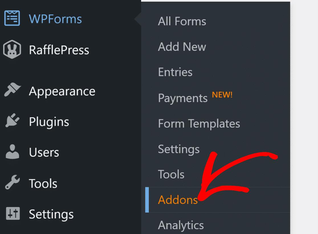 add new addon wpforms