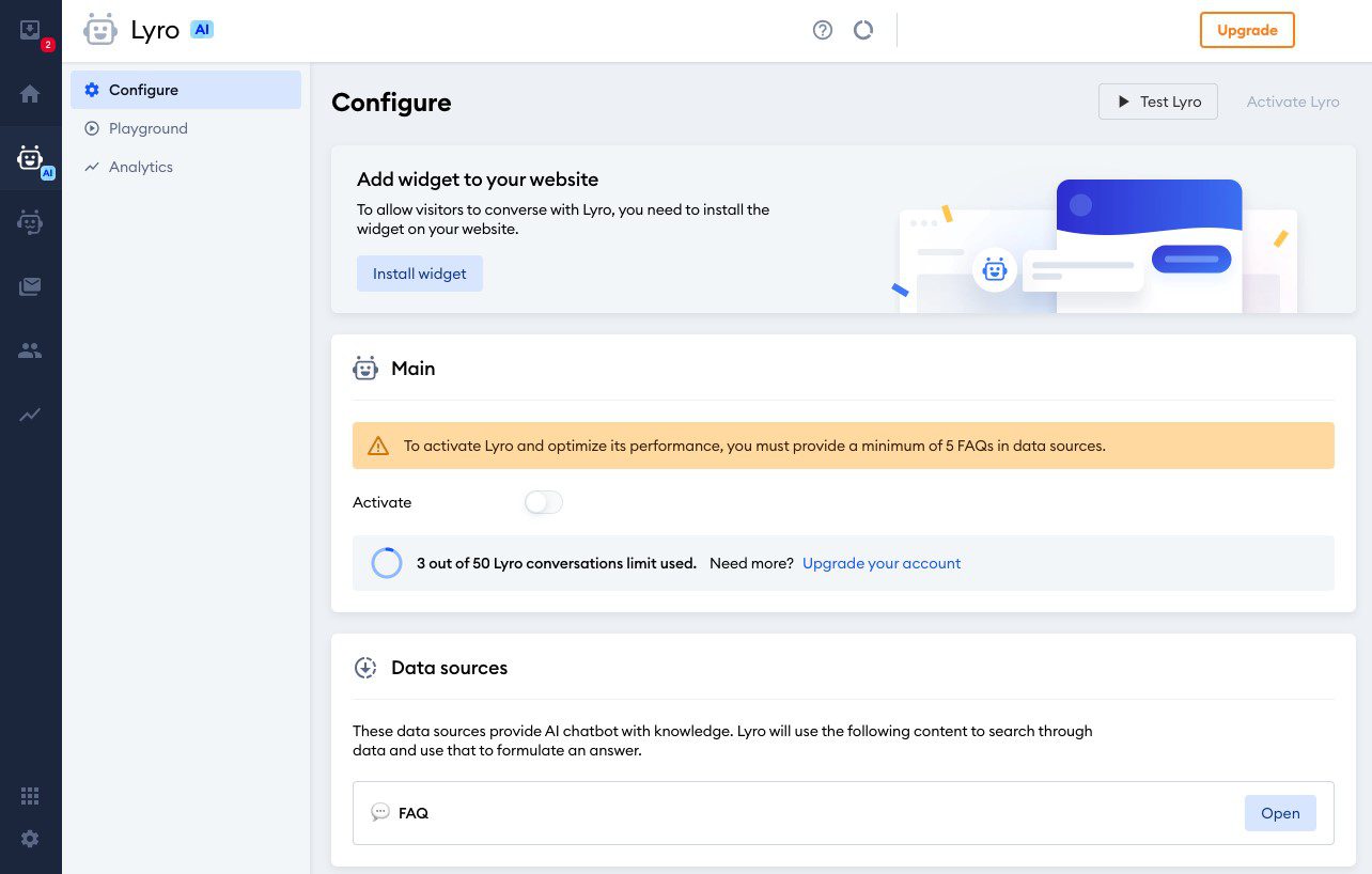 Lyro AI configurat pe Tidio