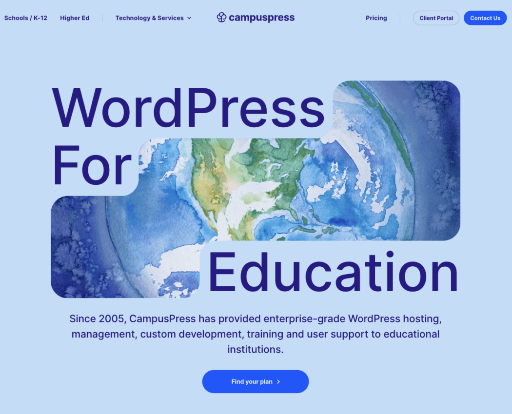 CampusPress 主页的屏幕